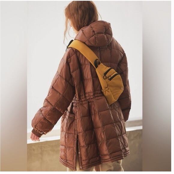 Free People FP MOVEMENT Patricia Packable Poncho Puffer Jacket Brown Large *READ - Picture 2 of 16